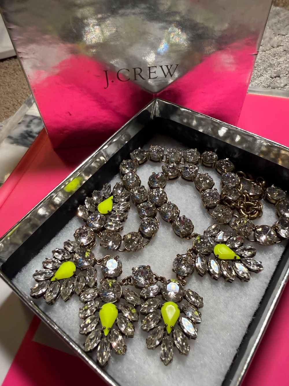 J.Crew Neon Yellow and Crystal Statement Necklace